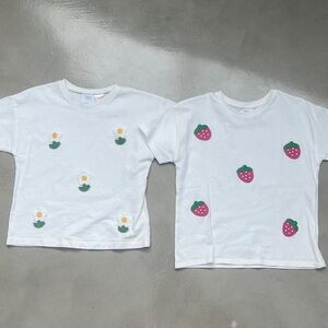 Zara Kids White Tees with Floral and Strawberry Designs